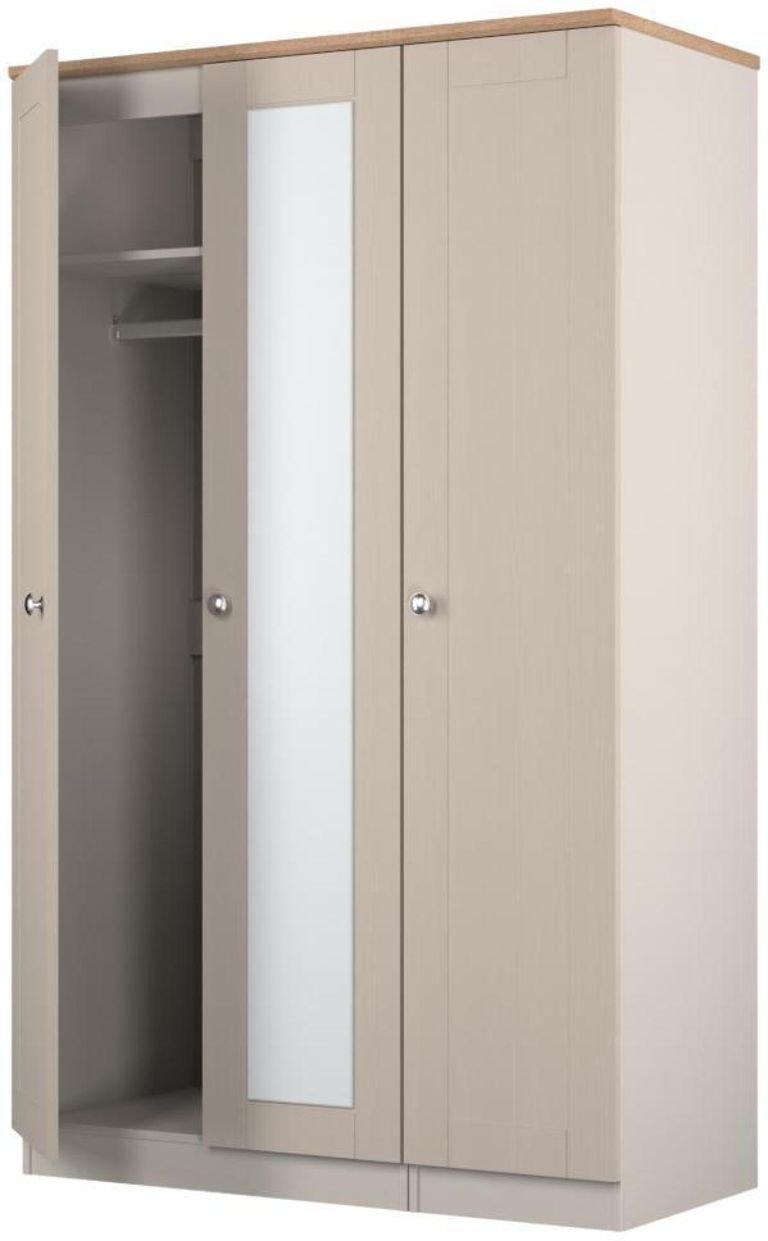 Sussex Cashmere and Oak Effect Oak 3 Door Tall Triple Wardrobe - 1 Mirror