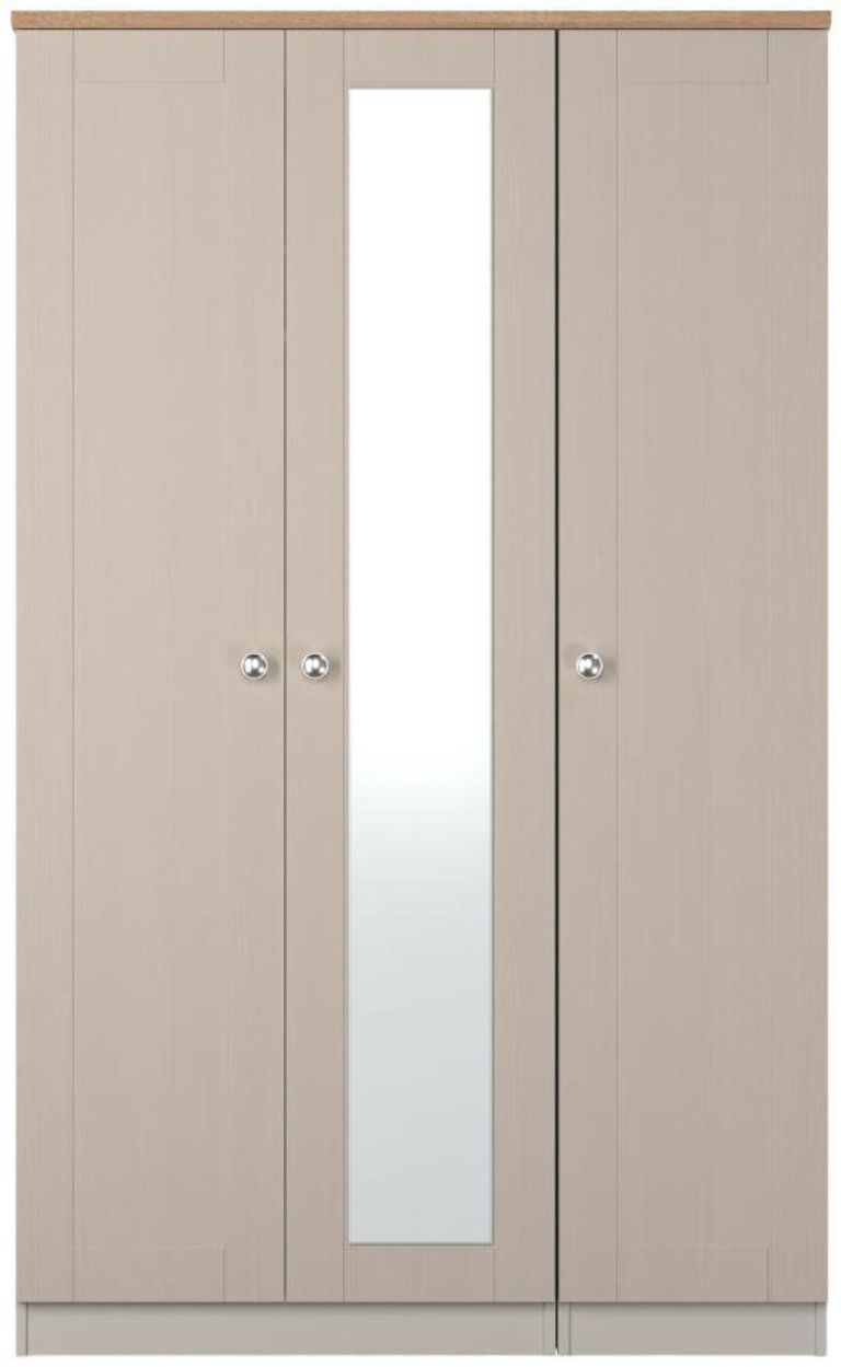 Sussex Cashmere and Oak Effect Oak 3 Door Tall Triple Wardrobe - 1 Mirror