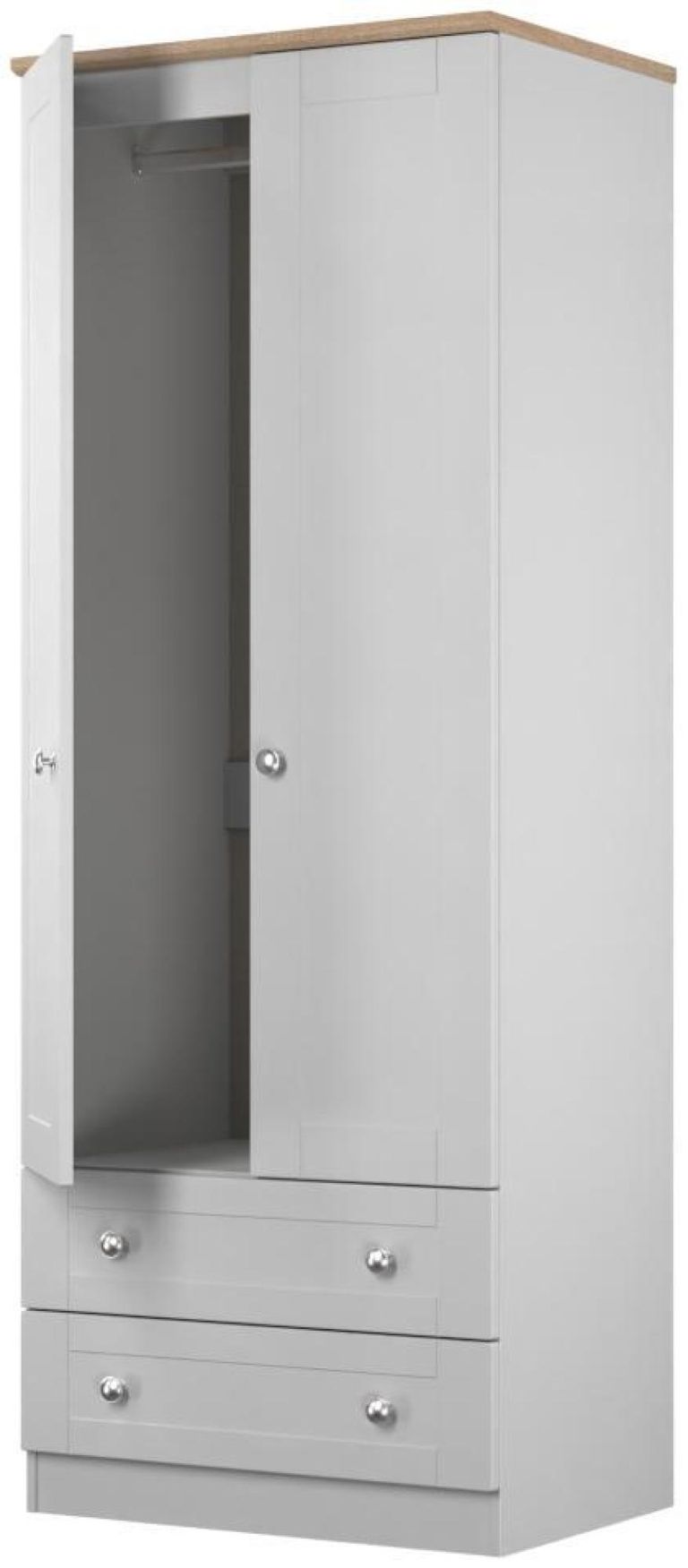 Sussex Grey Ash and Oak Effect Oak 2 Door 2 Drawer Double Wardrobe
