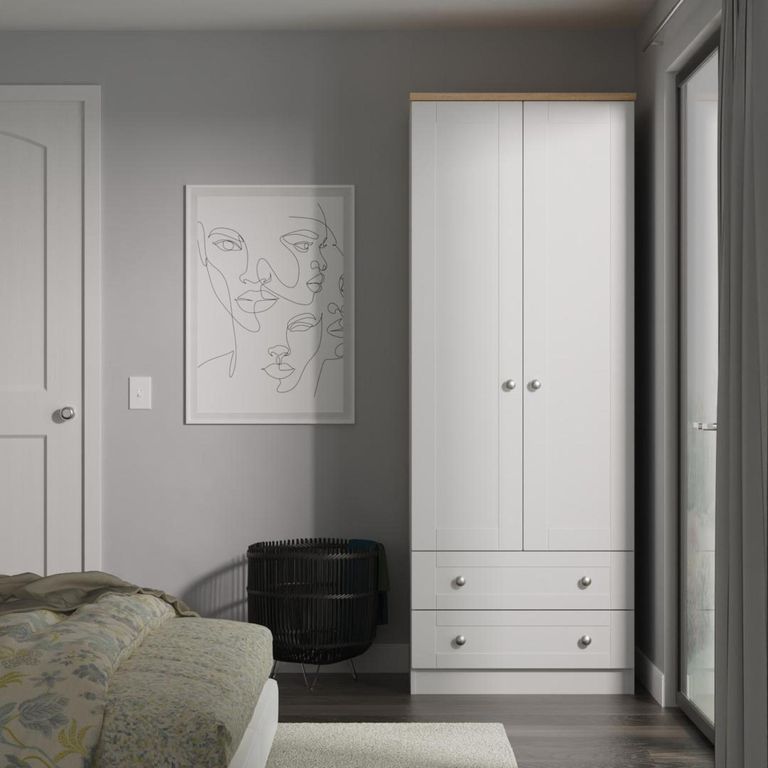 Sussex Grey Ash and Oak Effect Oak 2 Door 2 Drawer Double Wardrobe