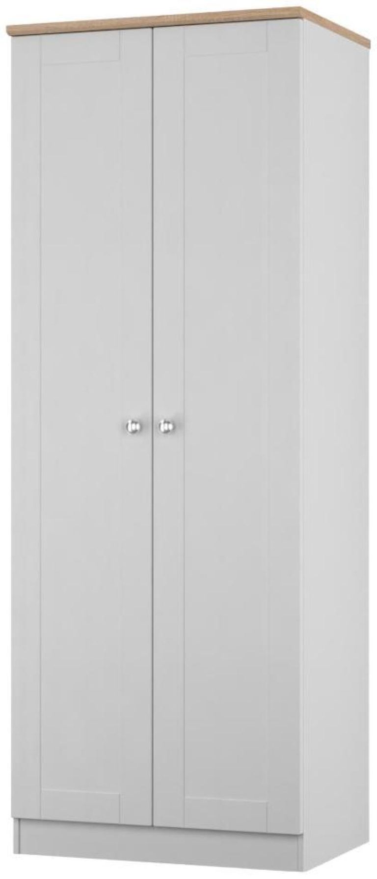 Sussex Grey and Oak Effect 2 Door Plain Tall Wardrobe