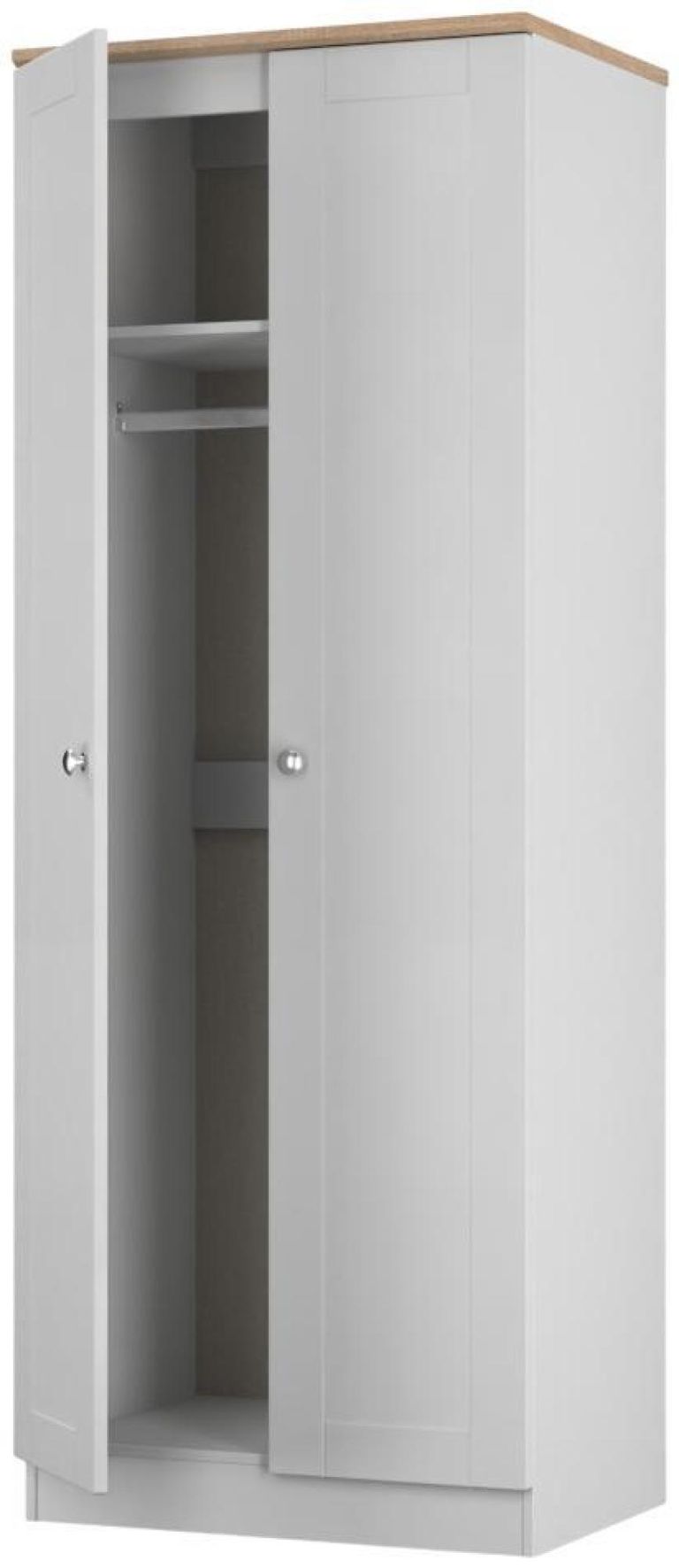 Sussex Grey and Oak Effect 2 Door Plain Tall Wardrobe