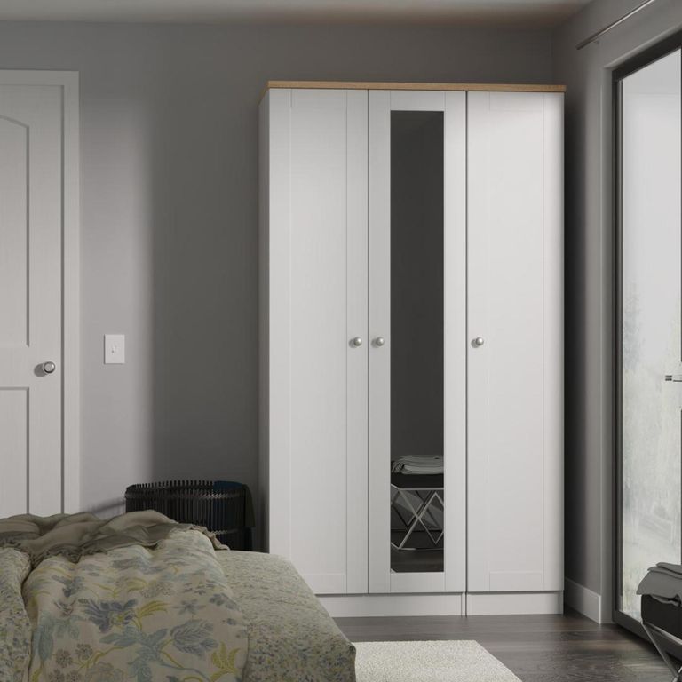 Sussex Grey and Oak Effect 3 Door Tall Triple Wardrobe - 1 Mirror