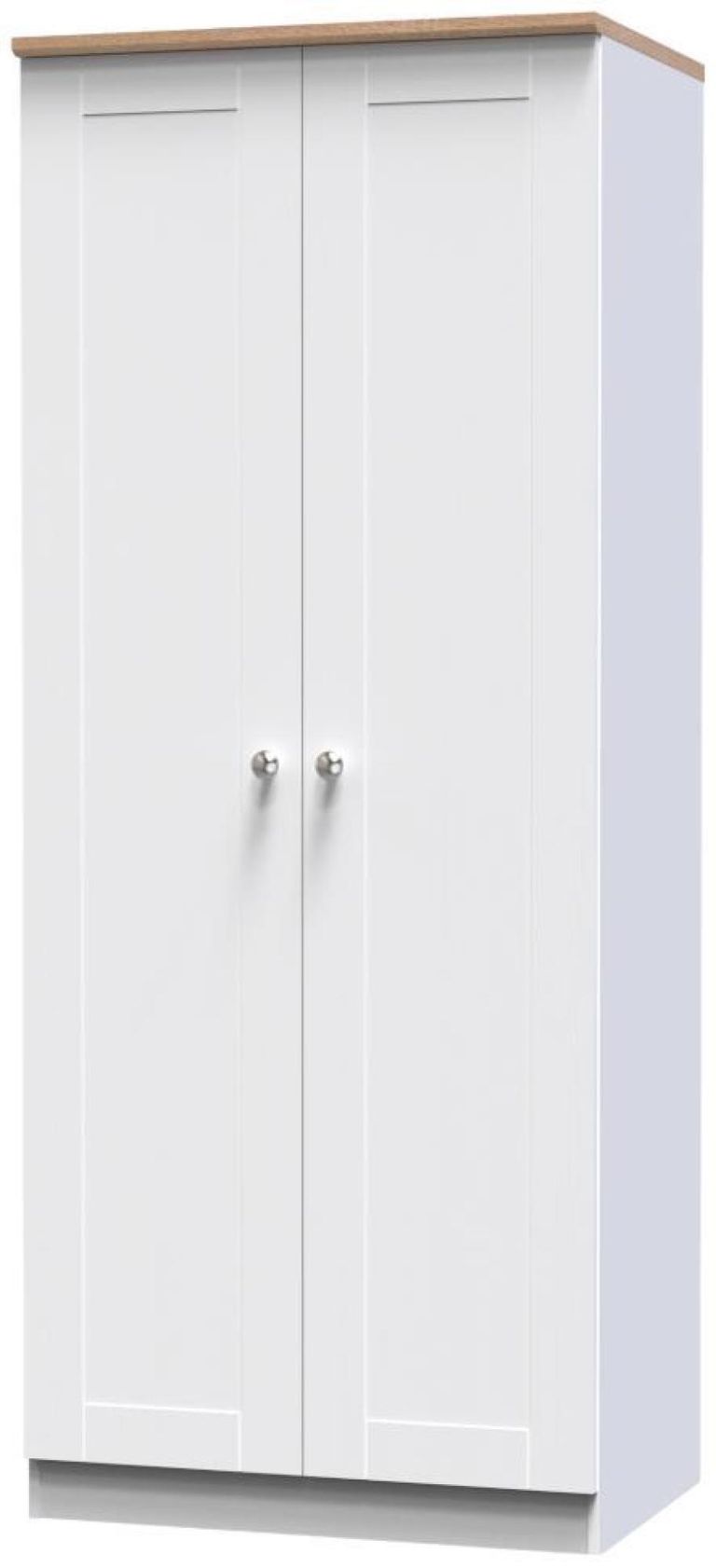 Sussex White and Oak Effect 2 Door Plain Tall Wardrobe
