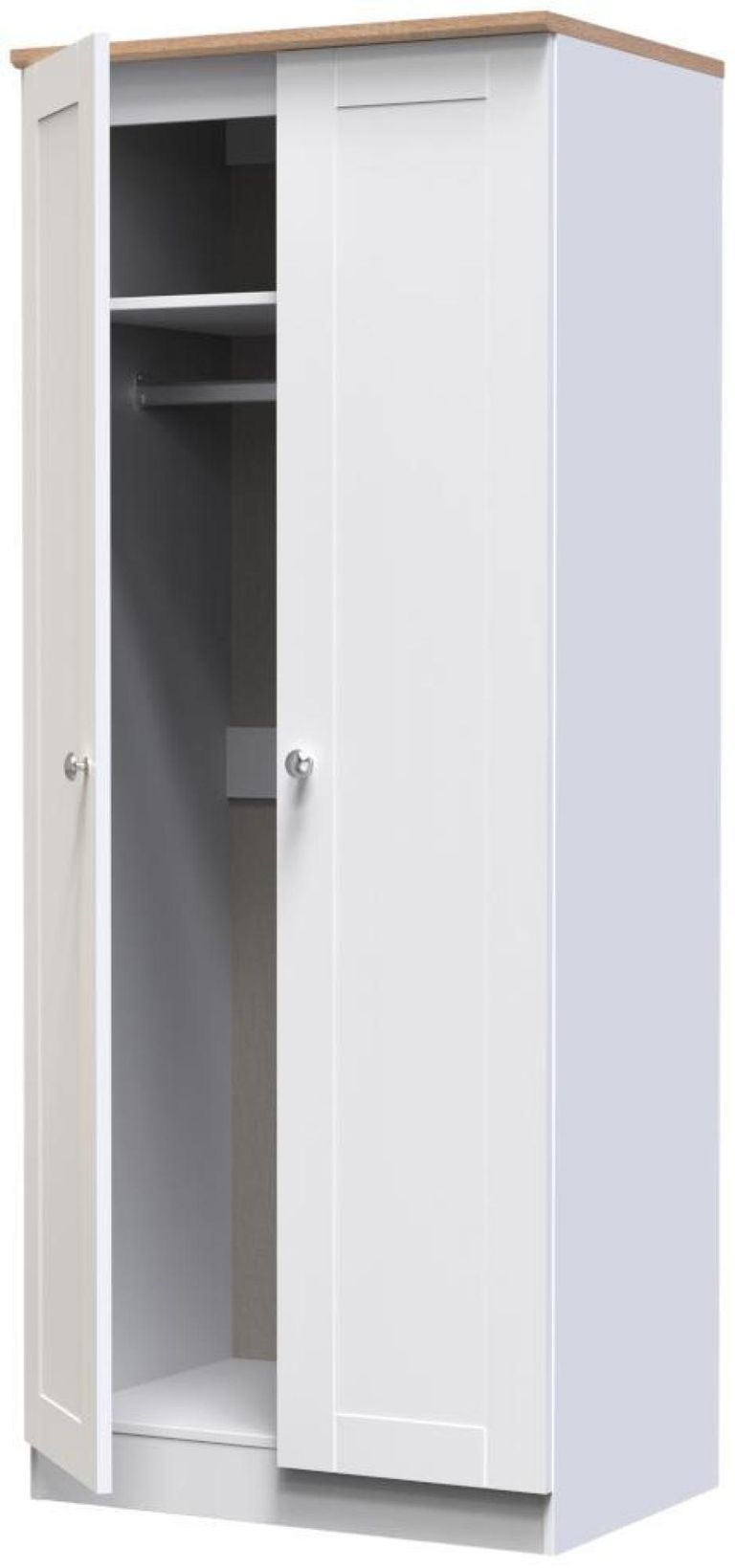 Sussex White and Oak Effect 2 Door Plain Tall Wardrobe