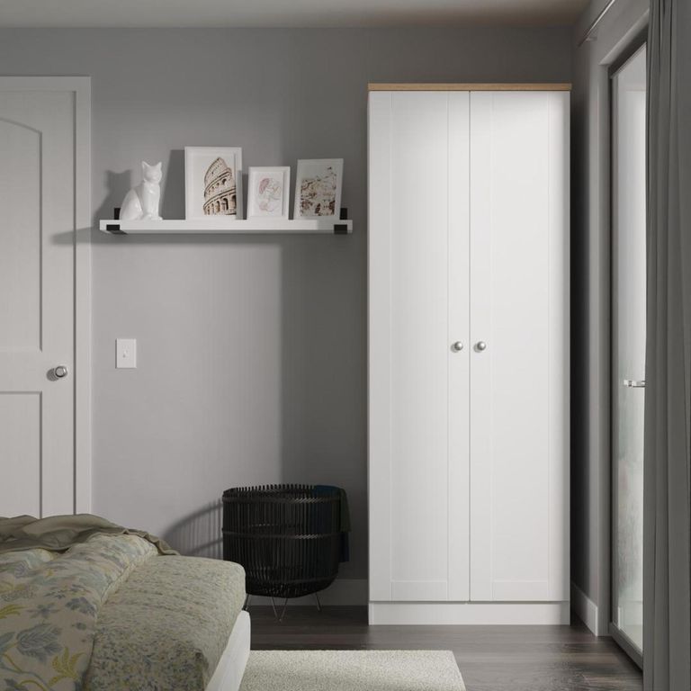 Sussex White and Oak Effect 2 Door Plain Tall Wardrobe