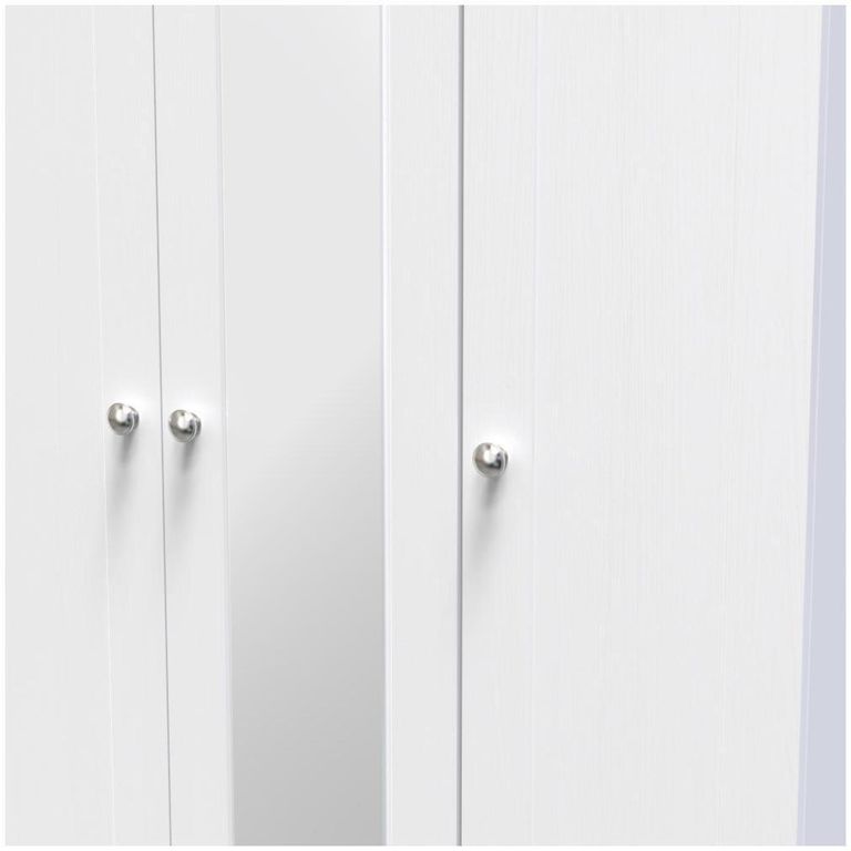 Sussex White and Oak Effect Oak 3 Door Tall Triple Wardrobe - 1 Mirror