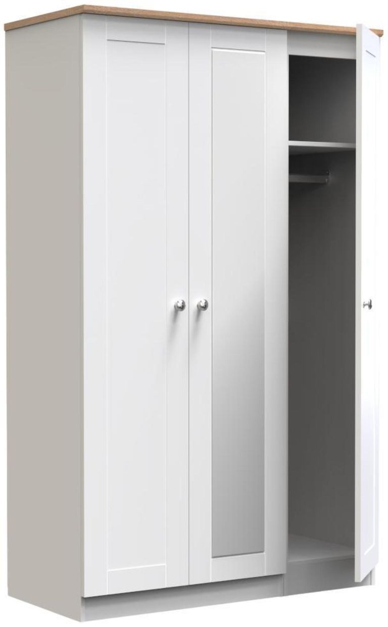 Sussex White and Oak Effect Oak 3 Door Tall Triple Wardrobe - 1 Mirror