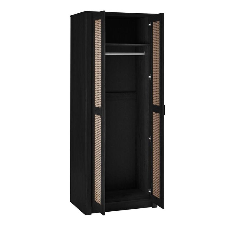 Sydney Wardrobe - 2 Door - Black and Faux Rattan