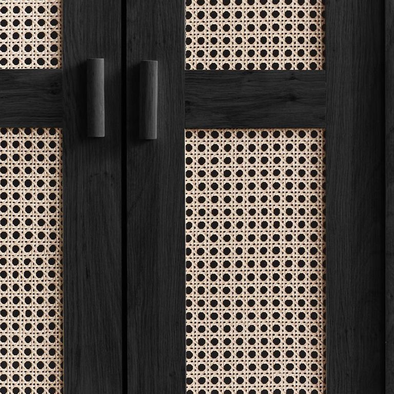 Sydney Wardrobe - 2 Door - Black and Faux Rattan