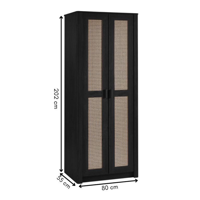 Sydney Wardrobe - 2 Door - Black and Faux Rattan