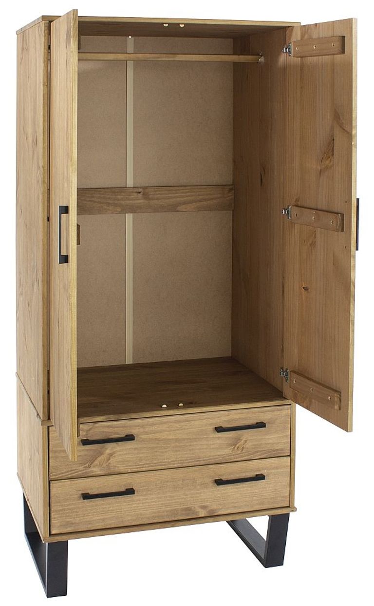 Texas Industrial Style Oak Effect 2 Door 2 Drawer Wardrobe