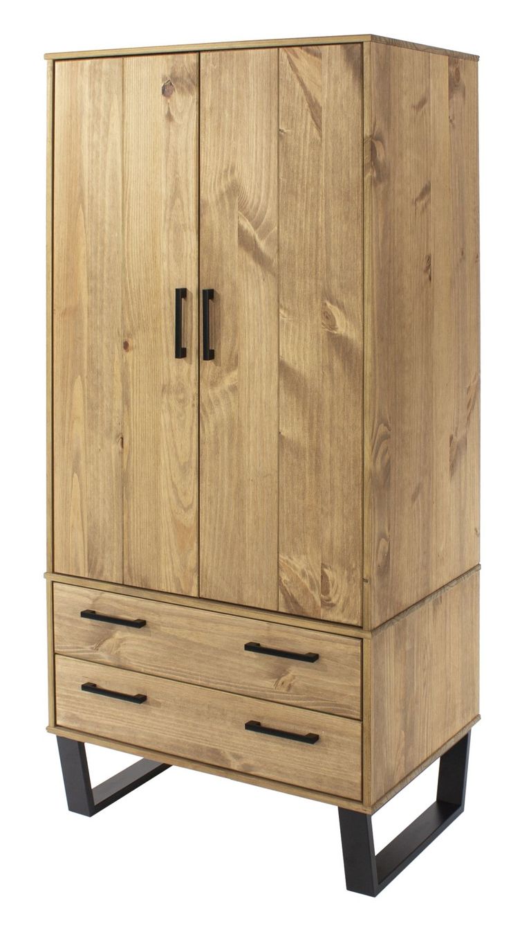 Texas Industrial Style Oak Effect 2 Door 2 Drawer Wardrobe