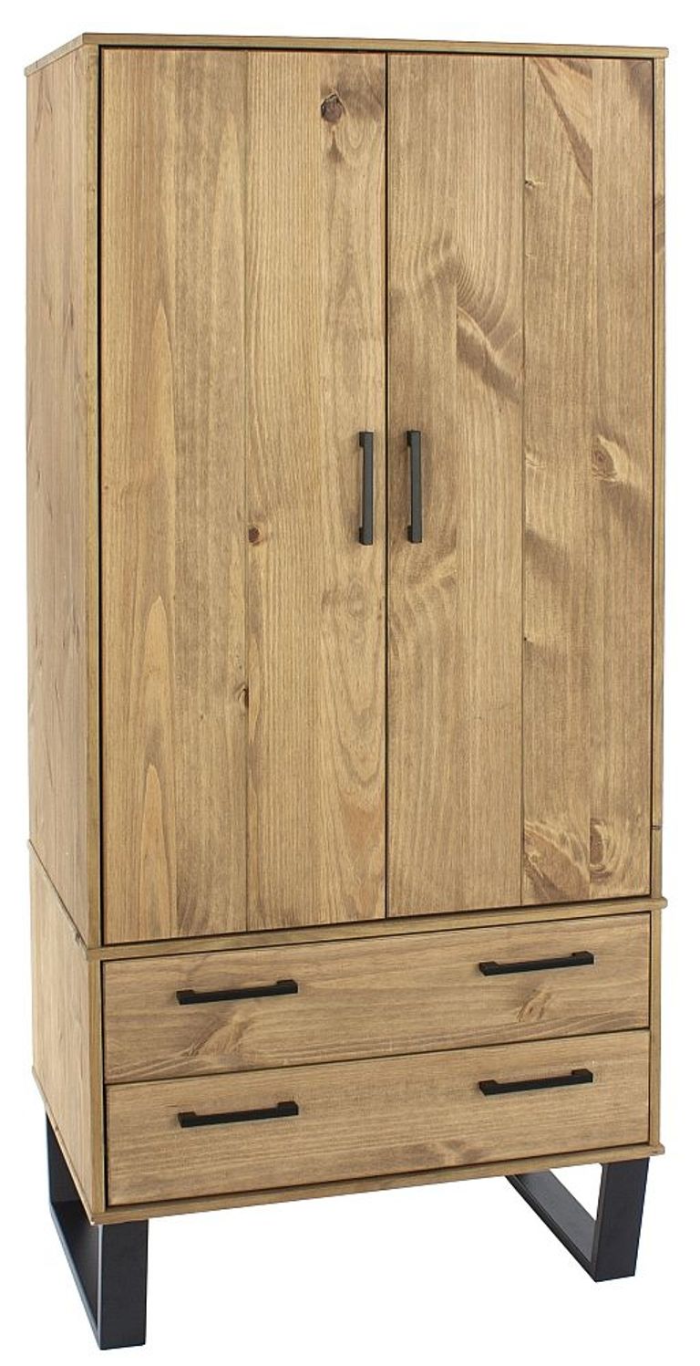 Texas Industrial Style Oak Effect 2 Door 2 Drawer Wardrobe