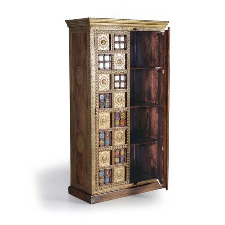 Trona Wardrobe - Acacia Wood - Brass Cladded - 2 Door