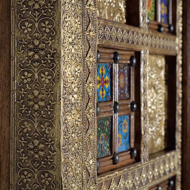 Trona Wardrobe - Acacia Wood - Brass Cladded - 2 Door