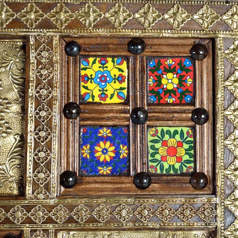 Trona Wardrobe - Acacia Wood - Brass Cladded - 2 Door