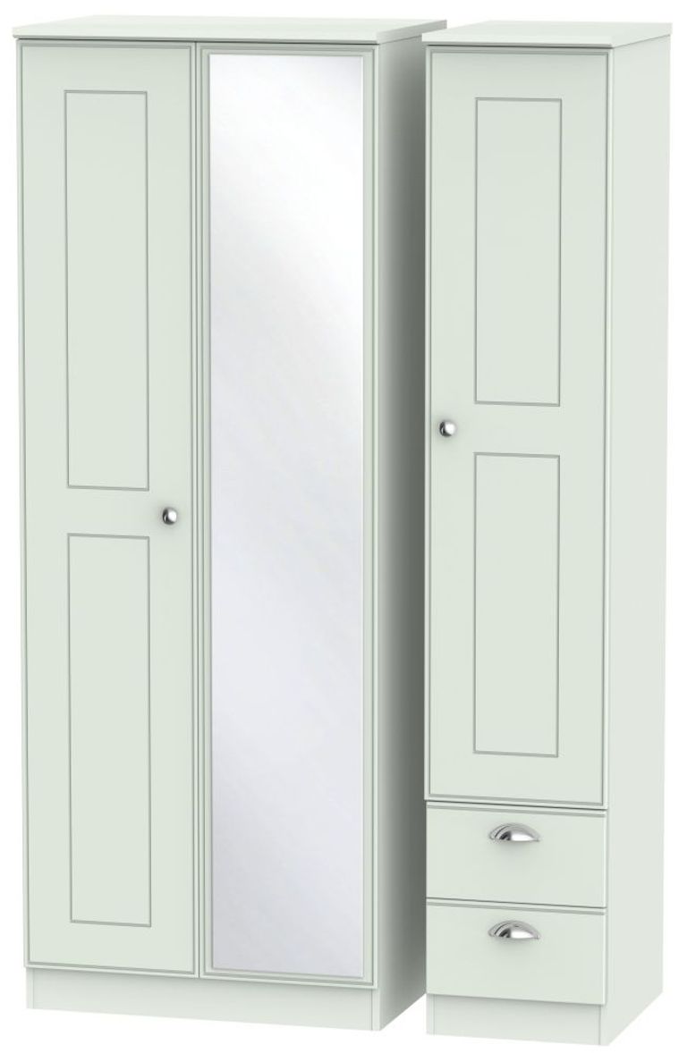 Victoria Wardrobe - 3 Door - 1 Mirror - RHF 2 Drawers -  Tall - Combi - Grey