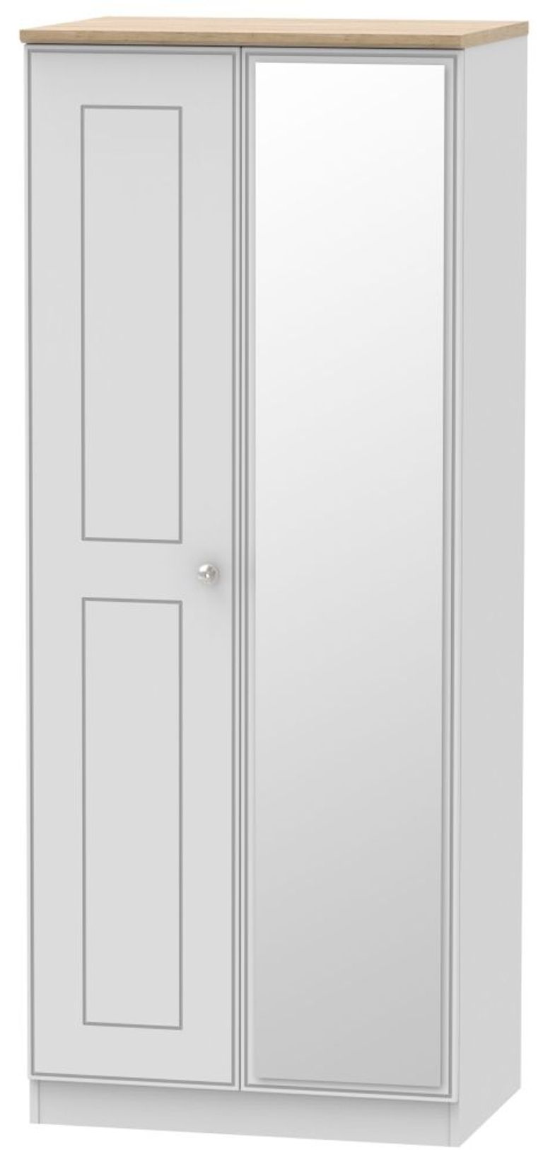 Victoria Grey and Riviera Oak 2 Door Wardrobe - 1 Mirror