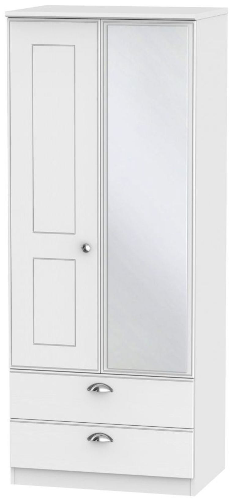 Victoria White 2 Door Combi Wardrobe - 1 Mirror