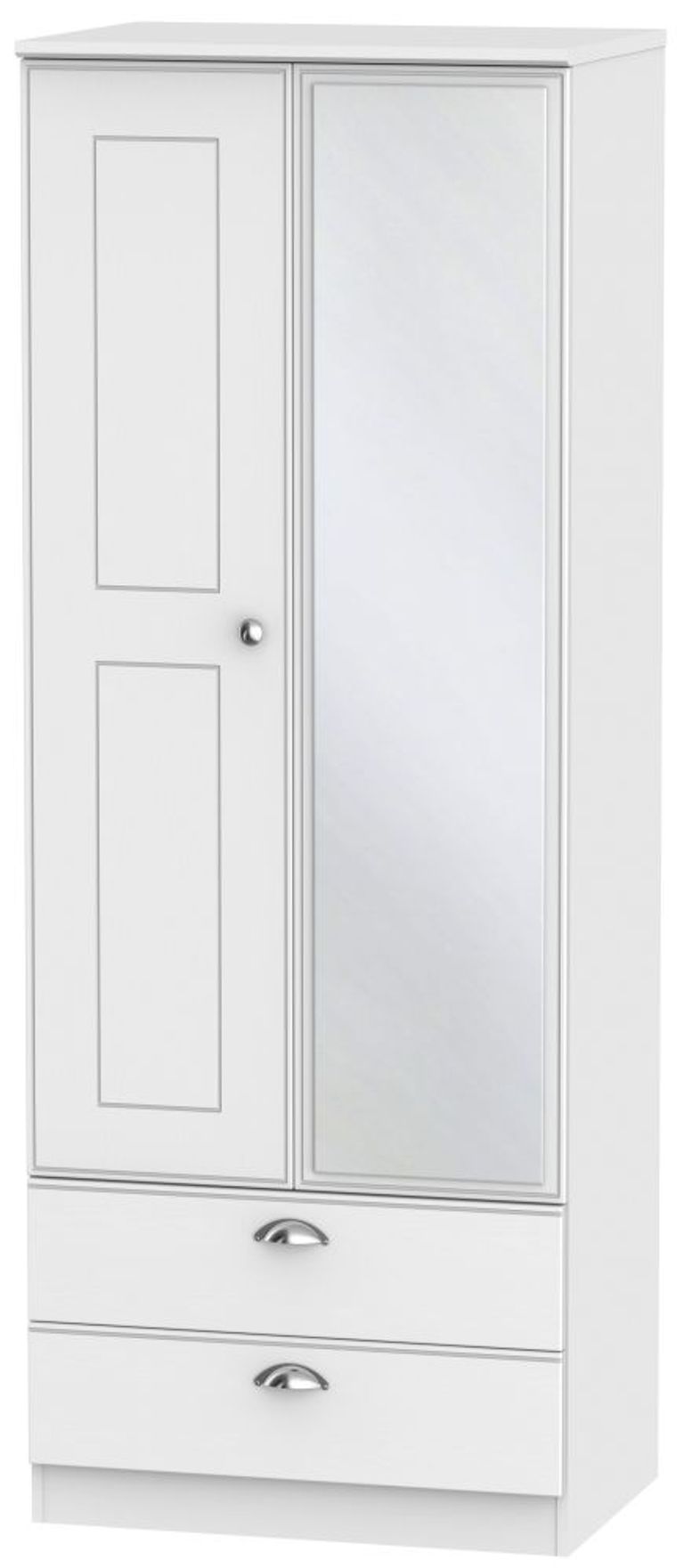 Victoria White 2 Door Tall Combi Wardrobe - 1 Mirror
