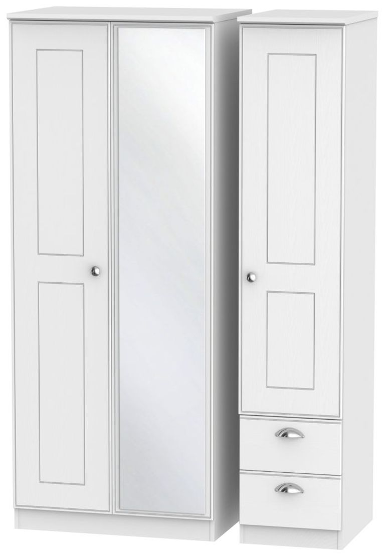 Victoria White 3 Door Combi Wardrobe - 1 Mirror and RHF 2 Drawers