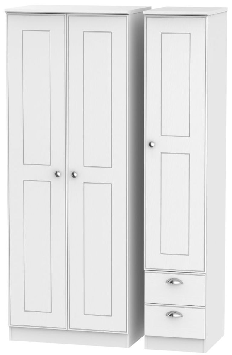 Victoria White 3 Door Tall Triple Wardrobe - RHF 2 Drawers