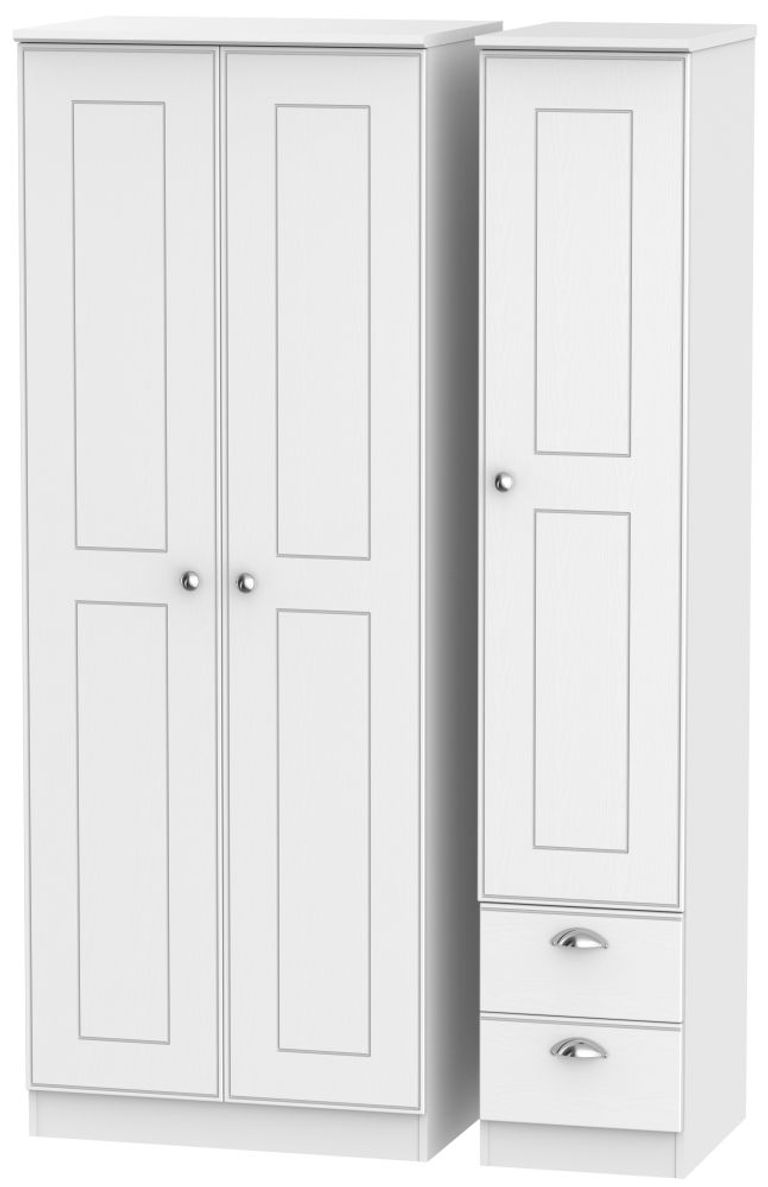 Victoria White 3 Door Triple Wardrobe - RHF 2 Drawers