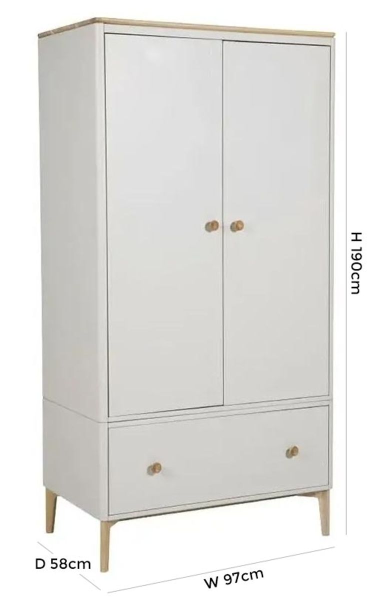 Marlow Wardrobe - 2 Door - 1 Drawer - Cashmere Oak