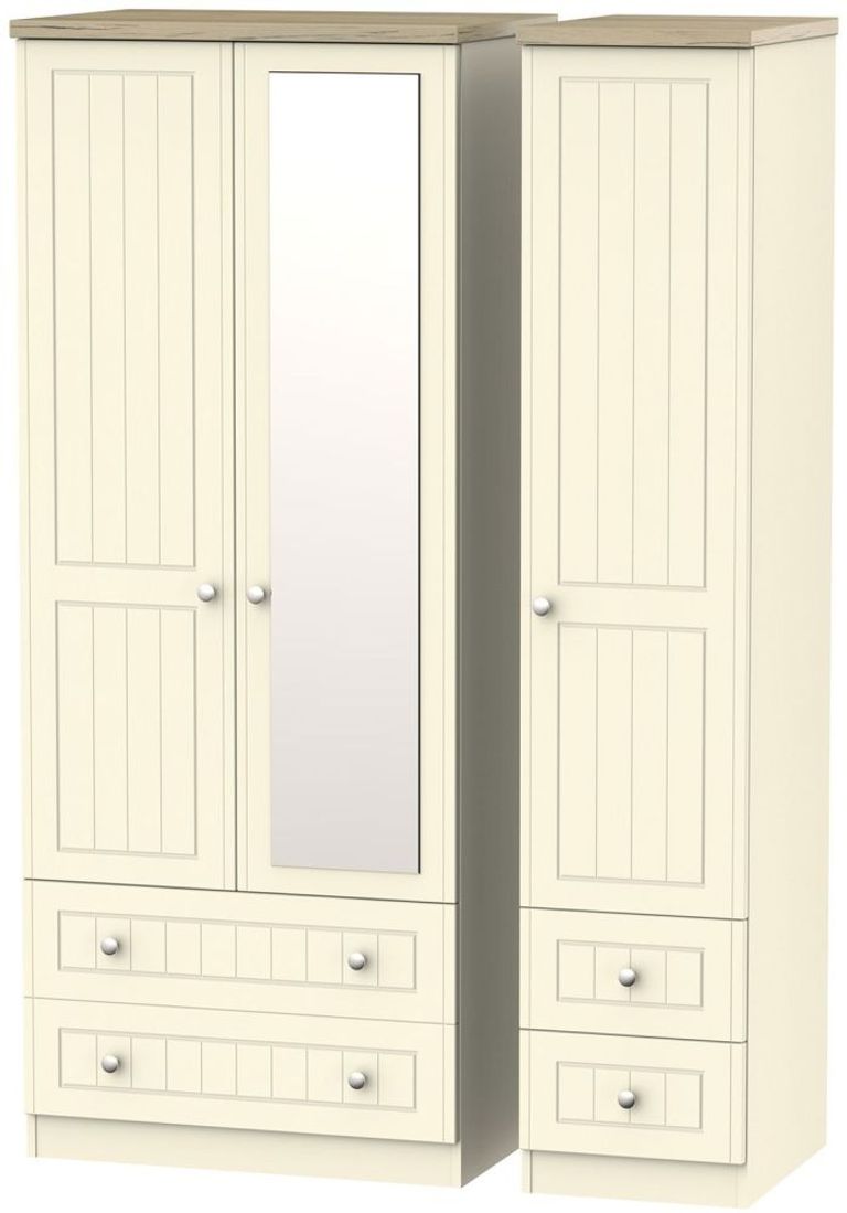 Vienna Cream 3 Door Combi Wardrobe - 1 Mirror