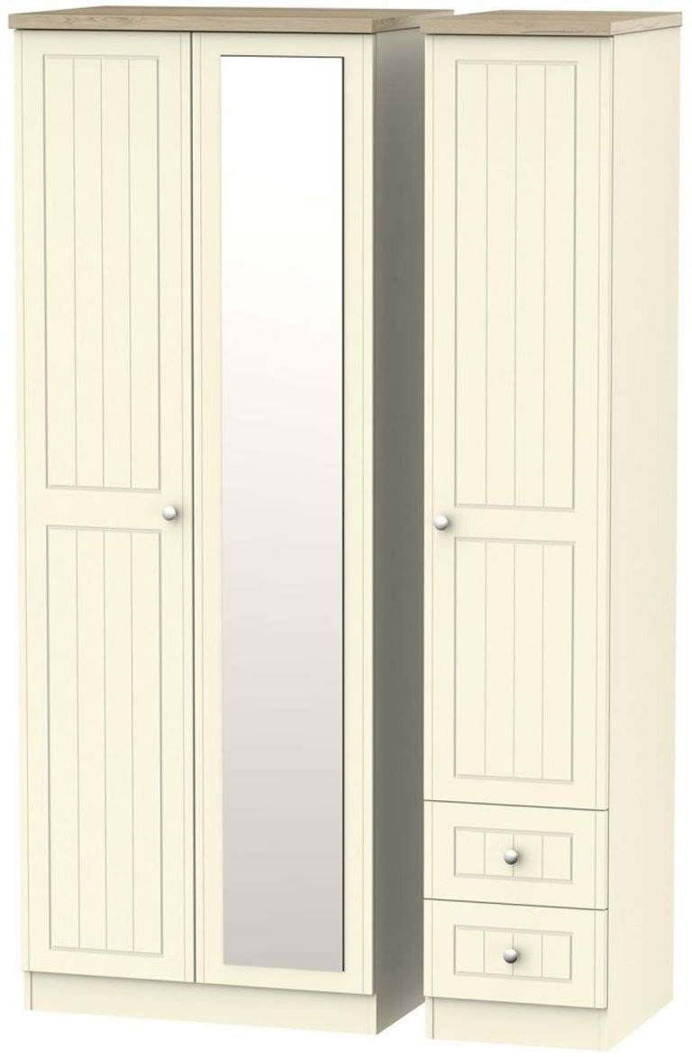 Vienna Cream 3 Door Tall Combi Wardrobe - 1 Mirror and RHF 2 Drawers
