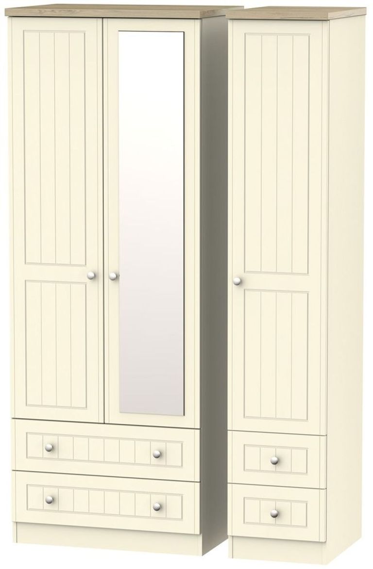 Vienna Cream 3 Door Tall Combi Wardrobe - 1 Mirror