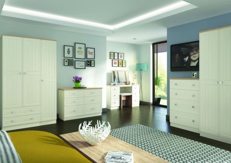 Vienna Cream 3 Door Tall Triple Wardrobe - LHF 2 Drawers