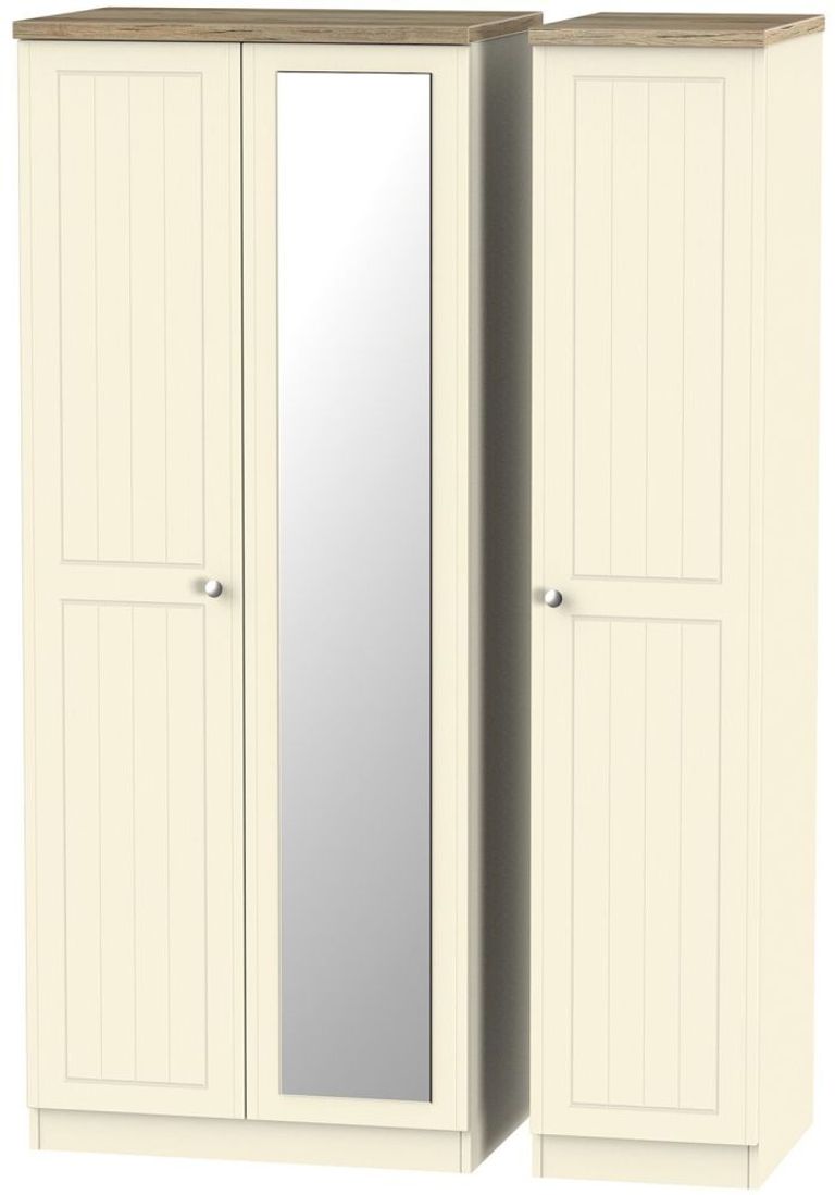 Vienna Cream 3 Door Triple Wardrobe - 1 Mirror