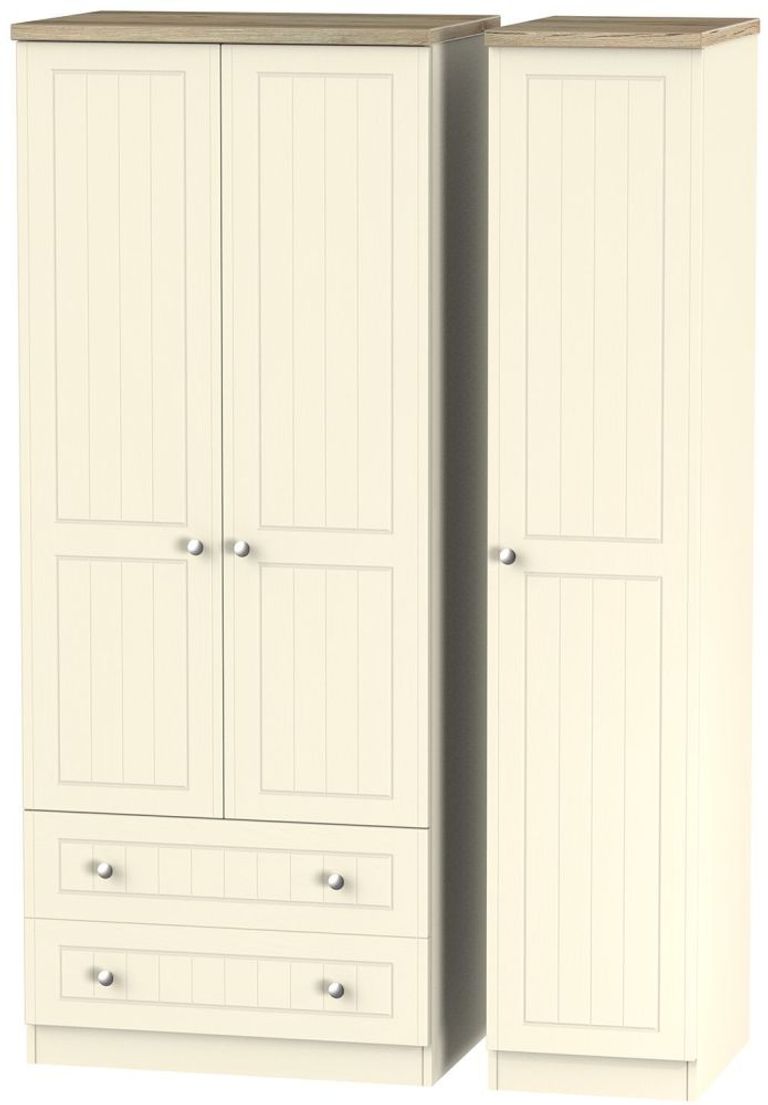 Vienna Cream 3 Door Triple Wardrobe - LHF 2 Drawers