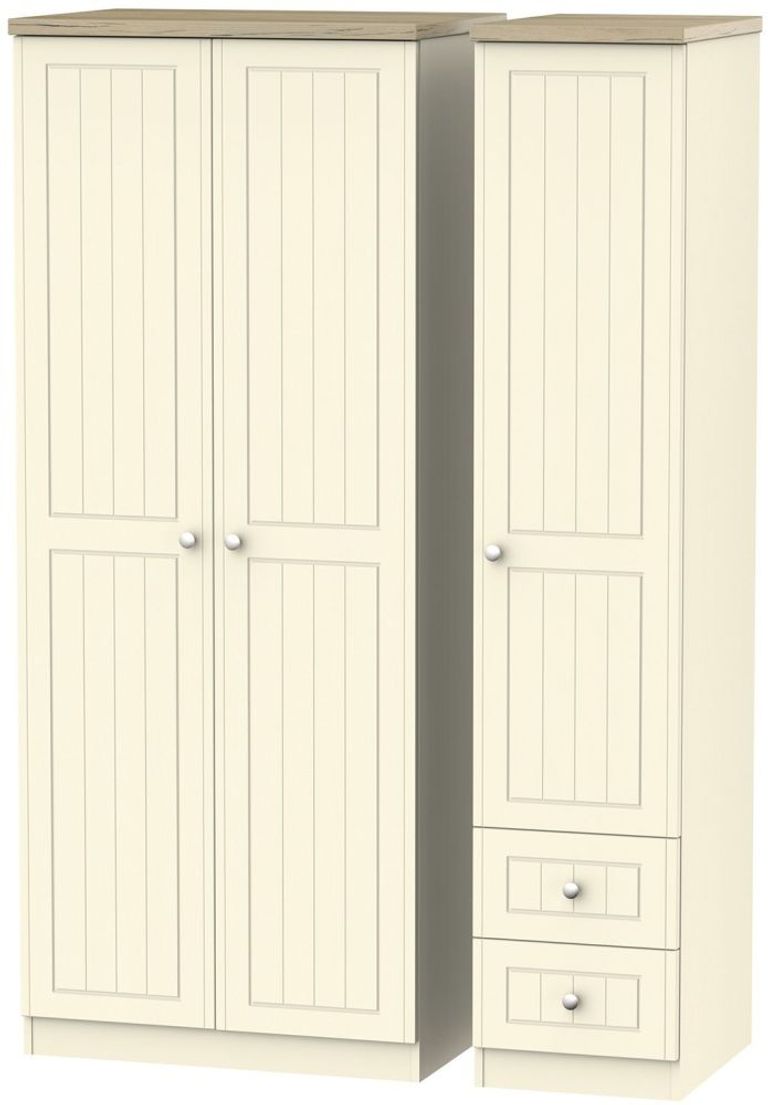 Vienna Cream 3 Door Triple Wardrobe - RHF 2 Drawers