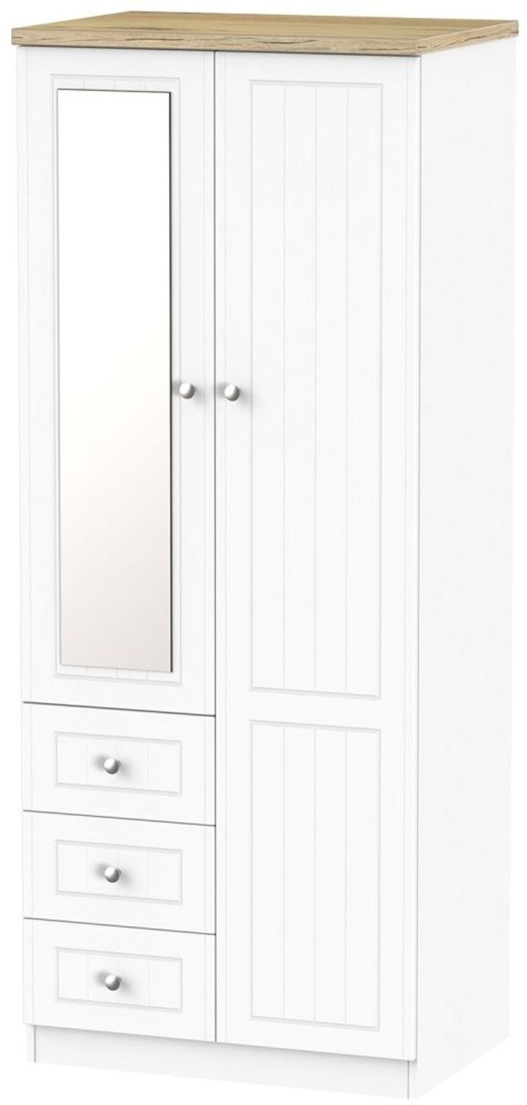 Vienna Porcelain 2 Door Combi Wardrobe - 1 Mirror RHF 3 Drawers