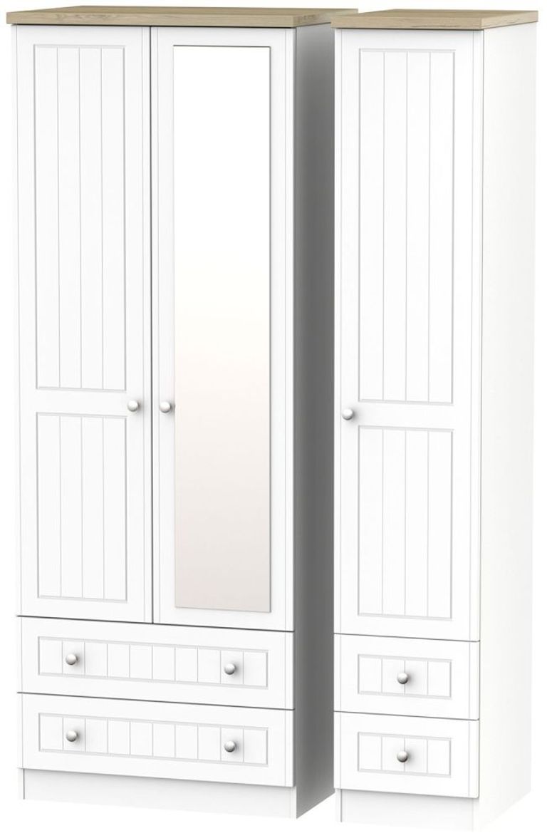 Vienna Porcelain 3 Door Tall Combi Wardrobe - 1 Mirror