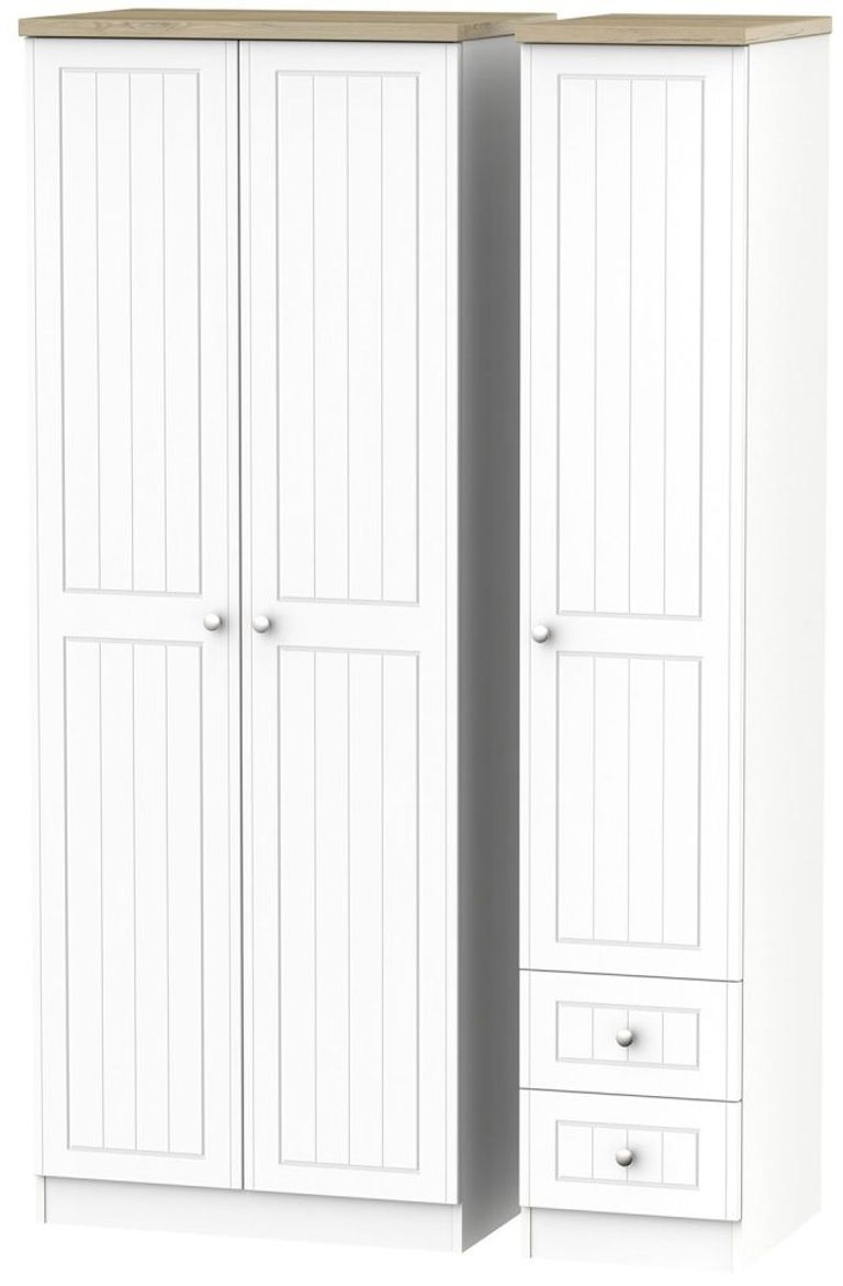 Vienna Porcelain 3 Door Tall Triple Wardrobe - RHF 2 Drawers