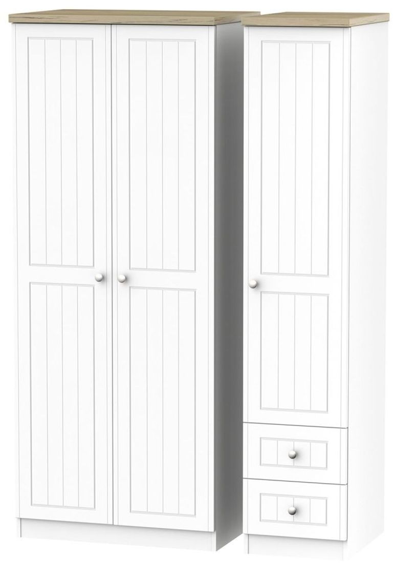 Vienna Porcelain 3 Door Triple Wardrobe - RHF 2 Drawers