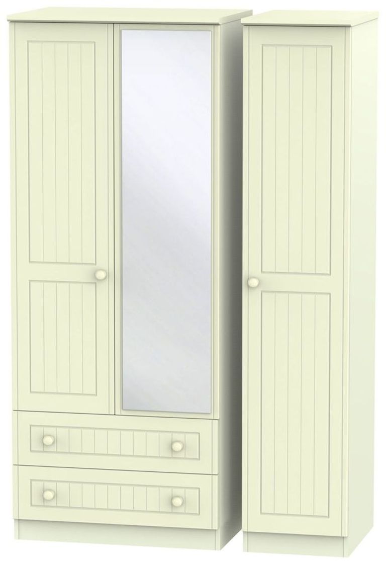 Warwick Cream 3 Door Combi Wardrobe - 1 Mirror and LHF 2 Drawers