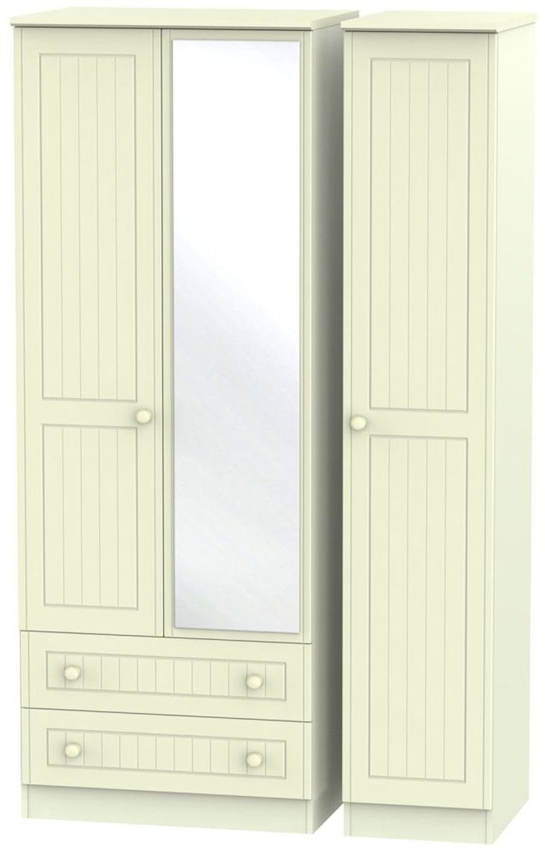 Warwick Cream 3 Door Tall Combi Wardrobe - 1 Mirror and LHF 2 Drawers