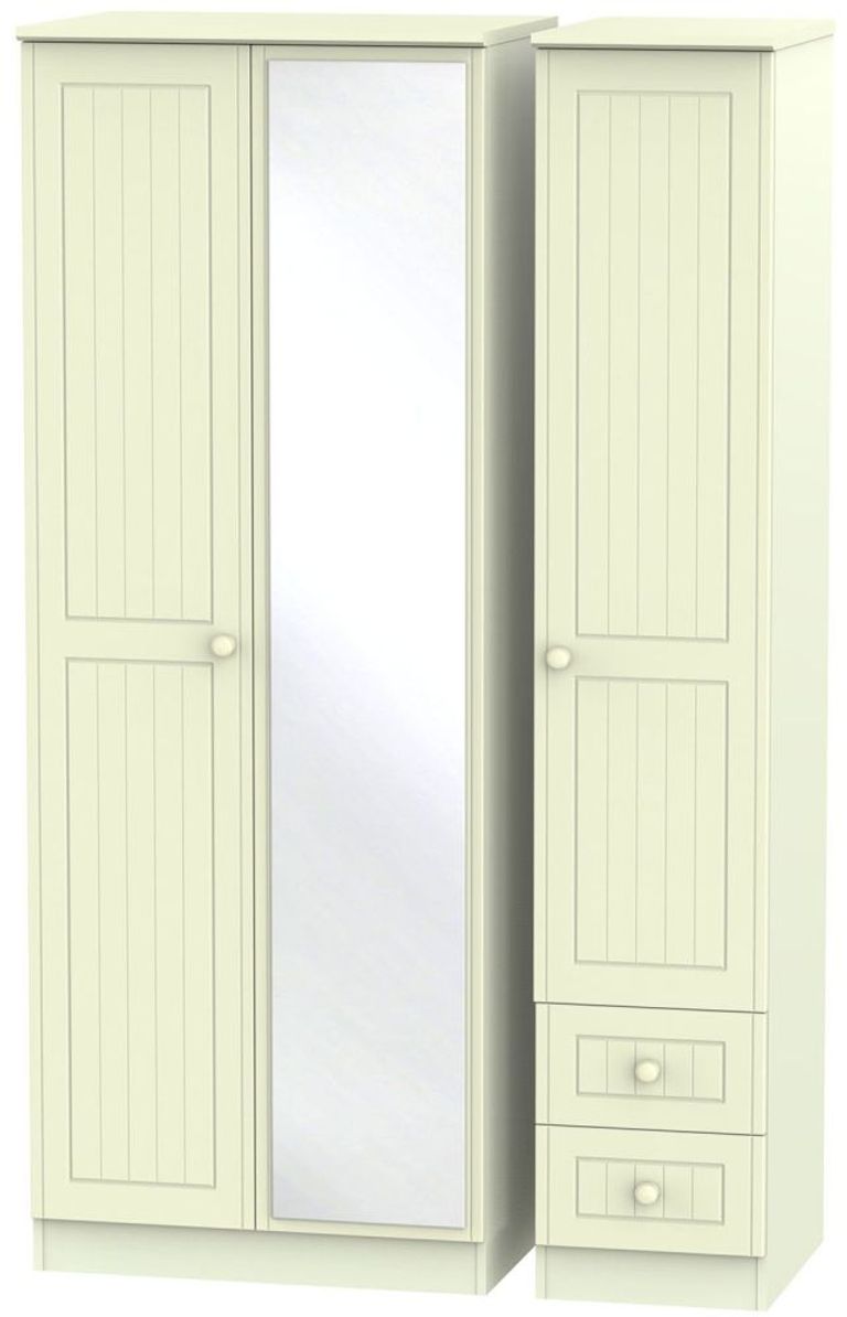 Warwick Cream 3 Door Tall Combi Wardrobe - 1 Mirror and RHF 2 Drawers