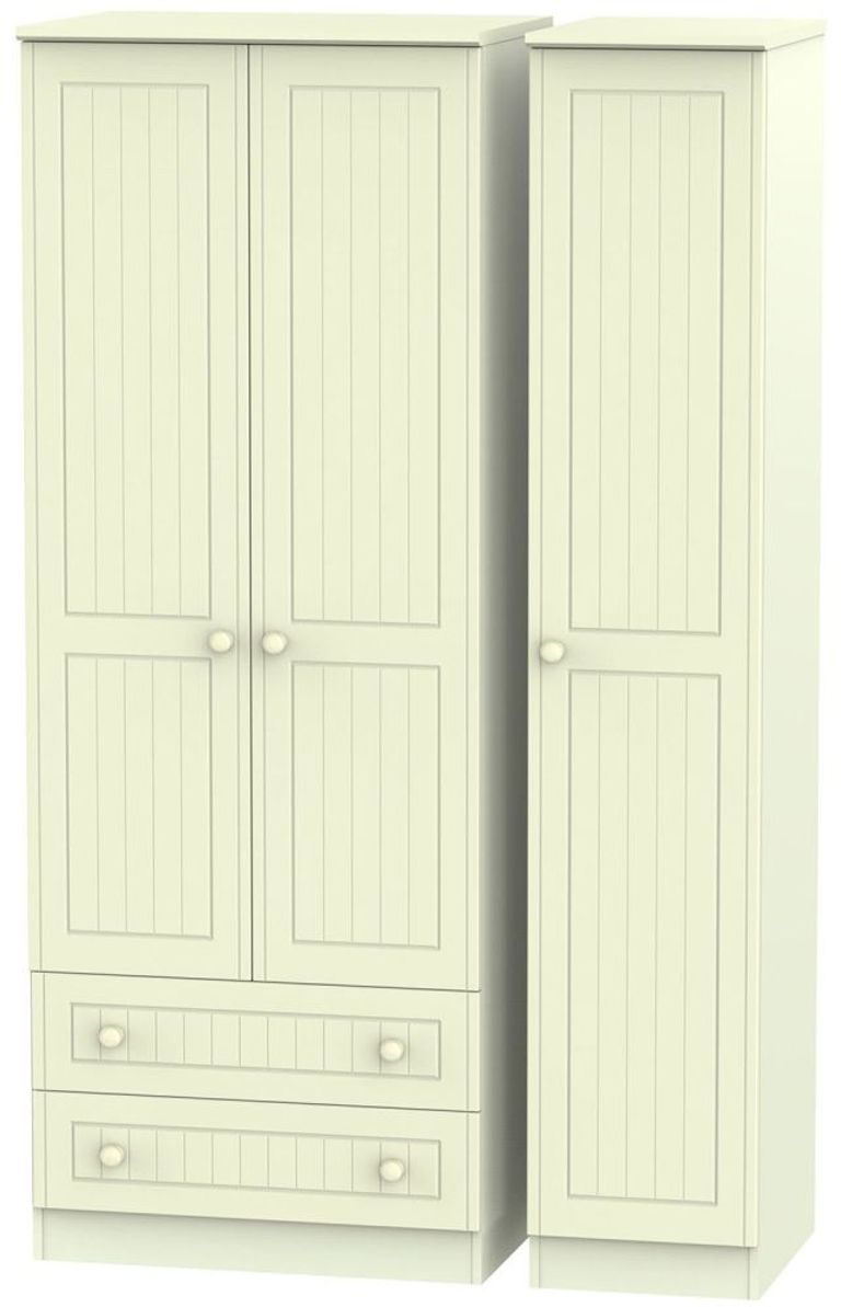 Warwick Cream 3 Door Tall Triple Wardrobe - LHF 2 Drawers