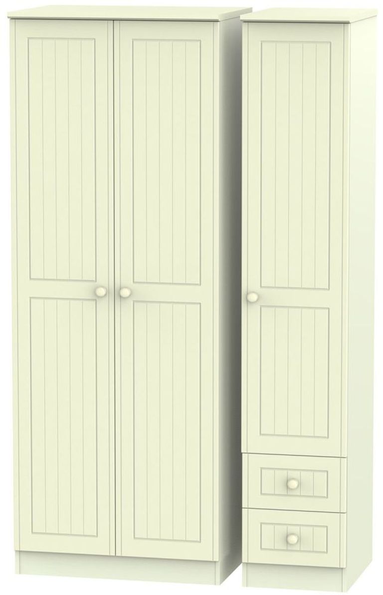 Warwick Cream 3 Door Tall Triple Wardrobe - RHF 2 Drawers
