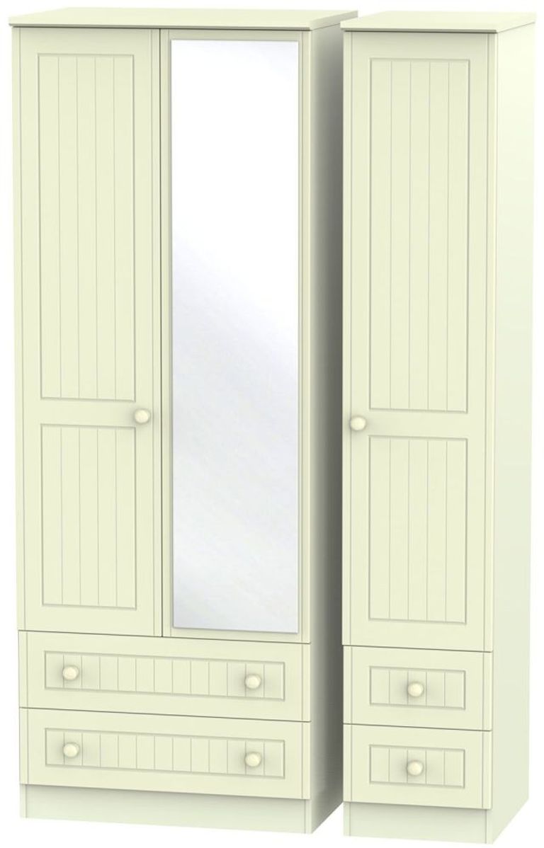 Warwick Cream 3 Door Tall Wardrobe - 1 Mirror