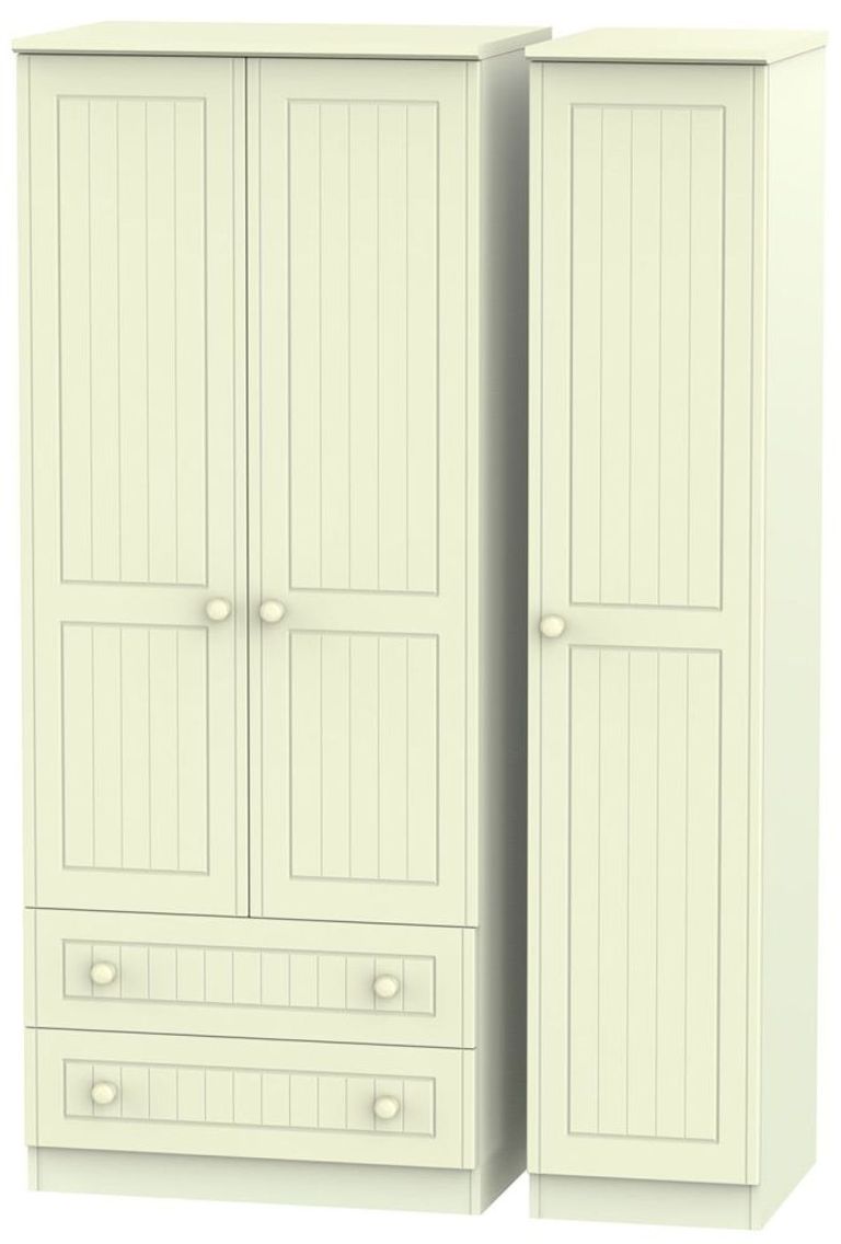 Warwick Cream 3 Door Triple Wardrobe - LHF 2 Drawers
