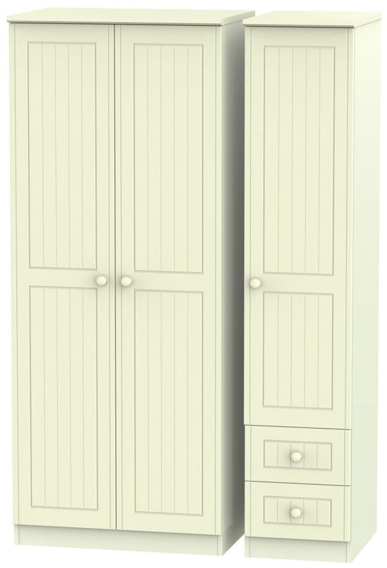 Warwick Cream 3 Door Triple Wardrobe - RHF 2 Drawers