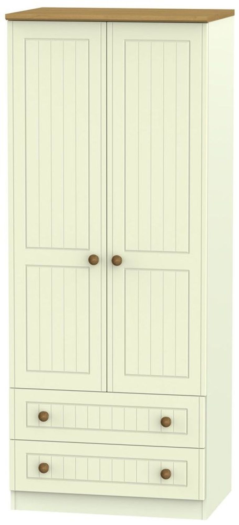 Warwick Cream and Oak 2 Door 2 Drawer Double Wardrobe