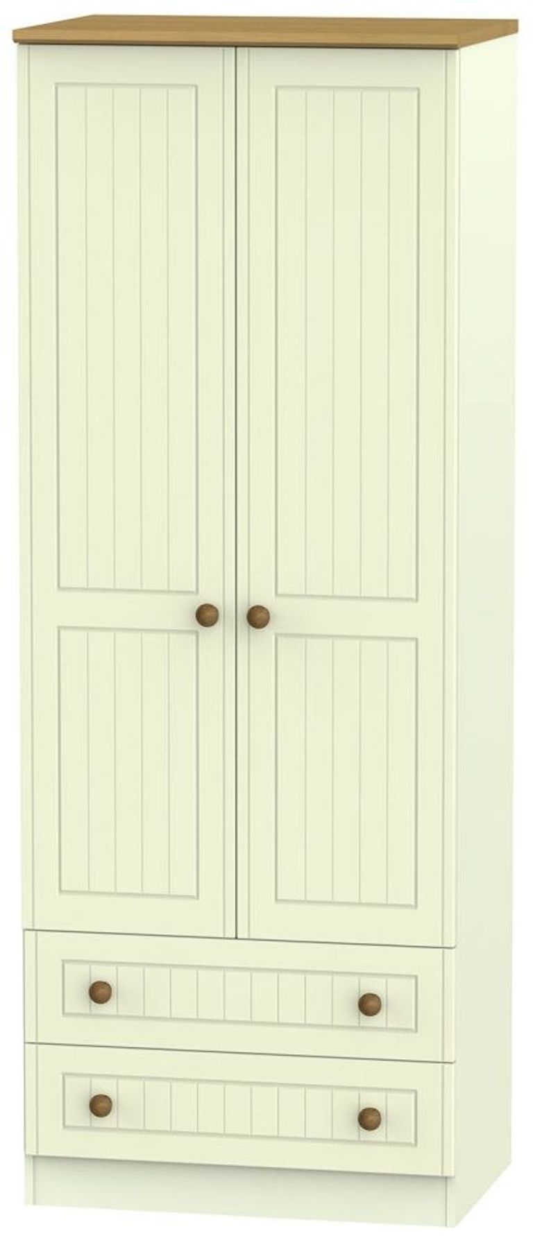Warwick Cream and Oak 2 Door 2 Drawer Tall Wardrobe